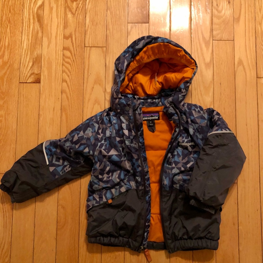 Patagonia Blue Geometric & Orange Lined Kids Jacket